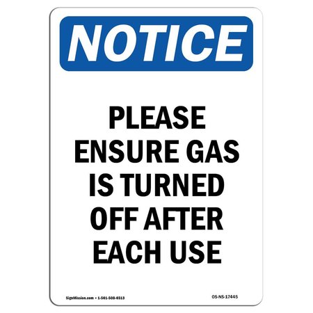 SIGNMISSION OSHA Notice Sign, 5" H, 3.5" W, Please Ensure Gas Is Turned Off Sign, Portrait, NS-D-35-V-17445 OS-NS-D-35-V-17445
